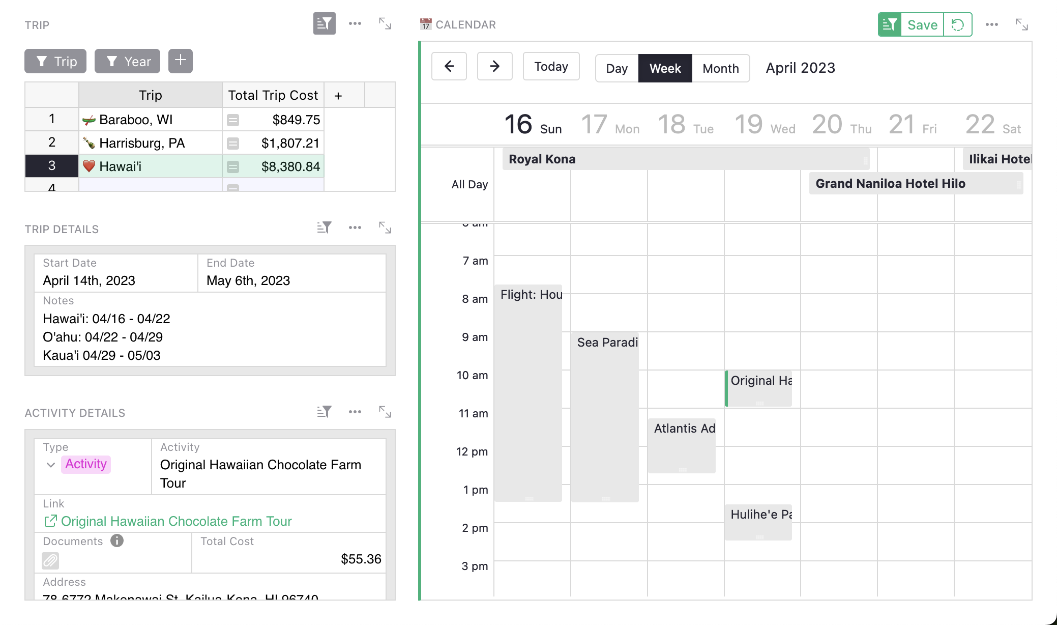 Trip Planning template screenshot